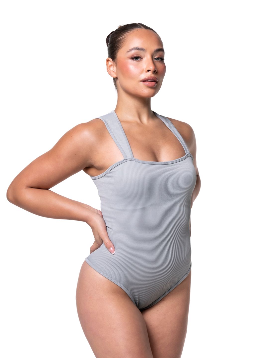 Body de canalé con cuello cuadrado