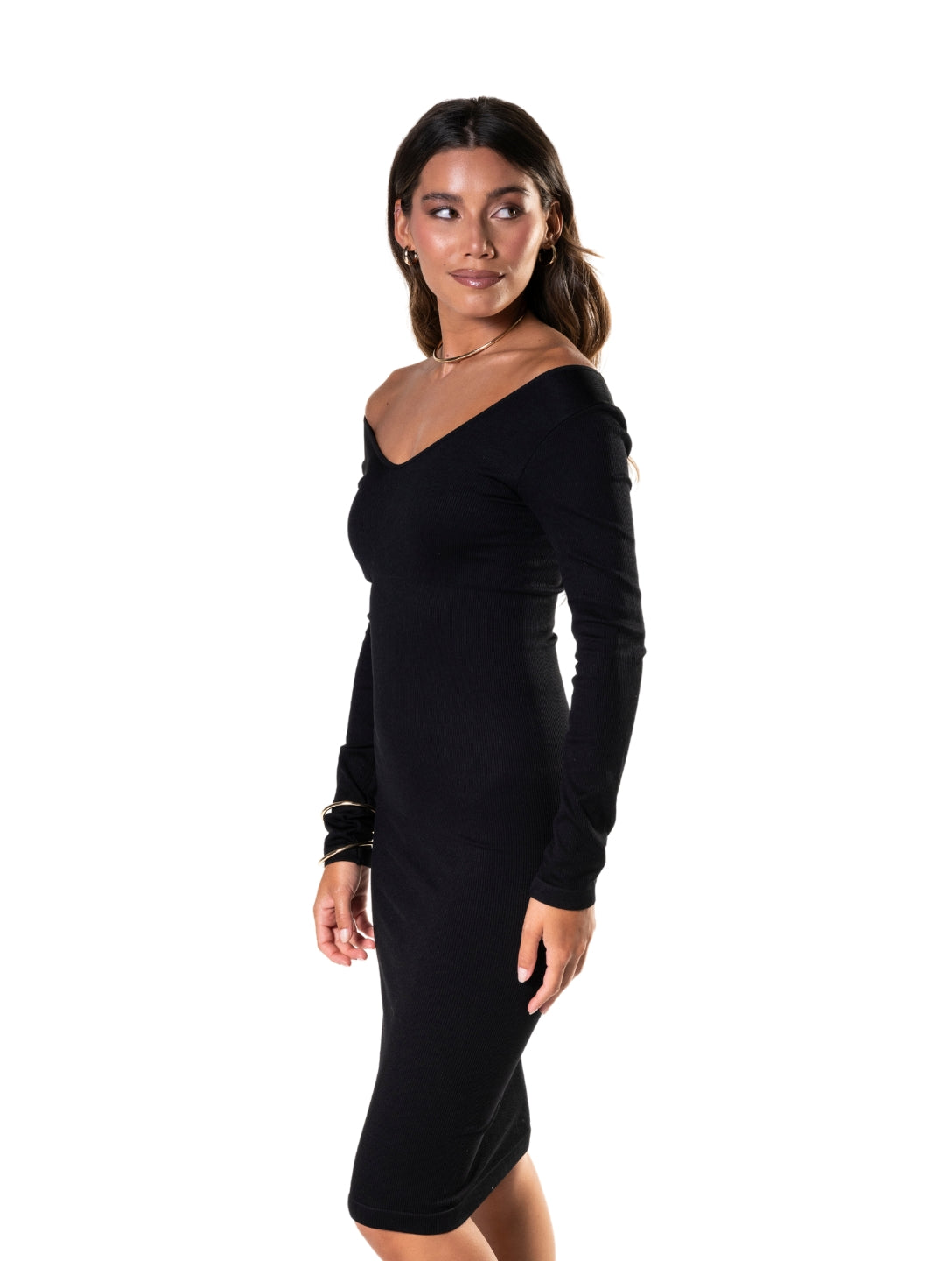Vestido de manga larga y cuello en V