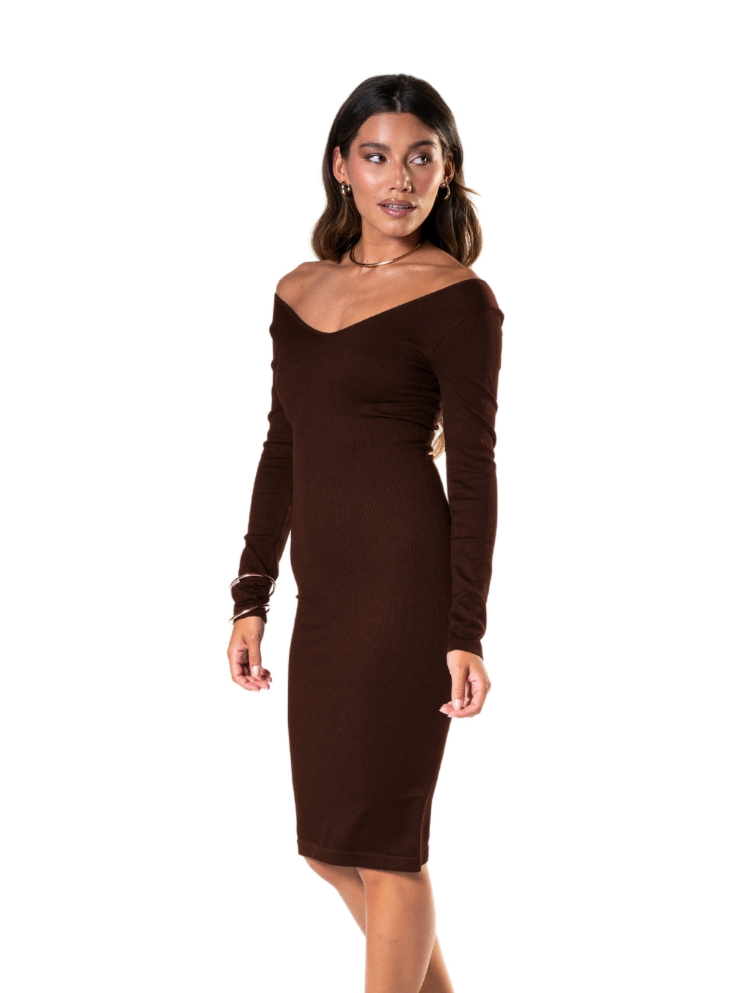 Vestido de manga larga y cuello en V