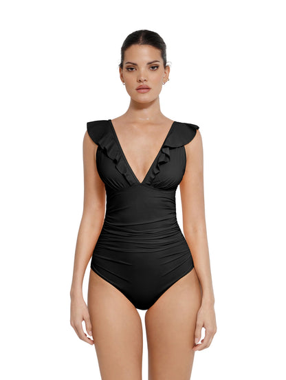 Traje de Baño Moldeador con Volantes y Escote en V