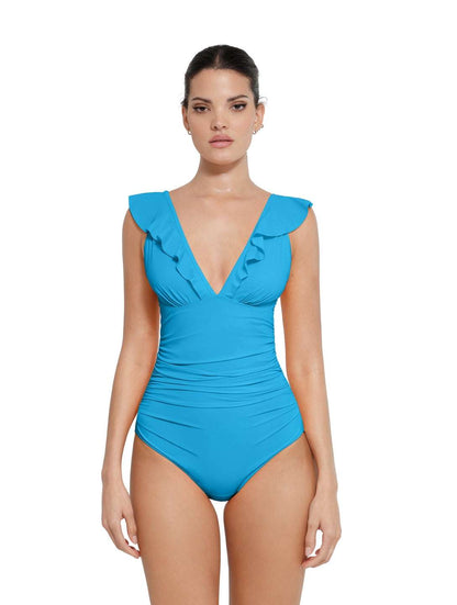 Traje de Baño Moldeador con Volantes y Escote en V