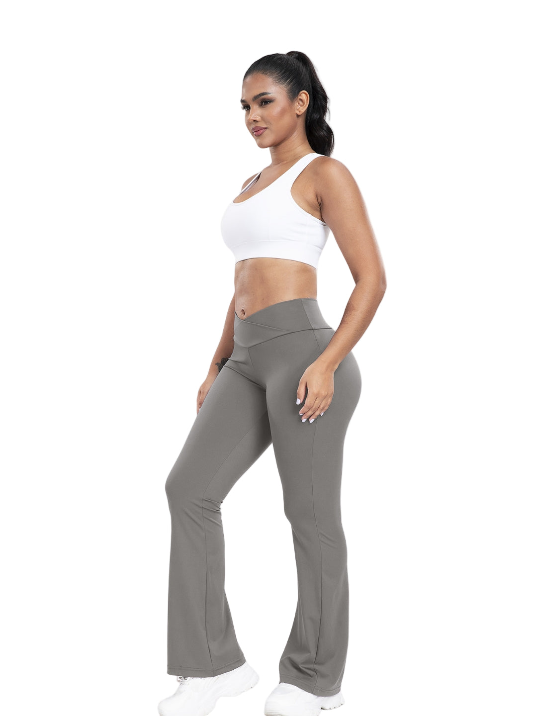 Pantalones acampanados con línea en V ceñida