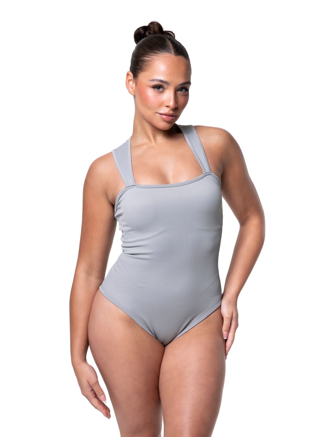 Body de canalé con cuello cuadrado