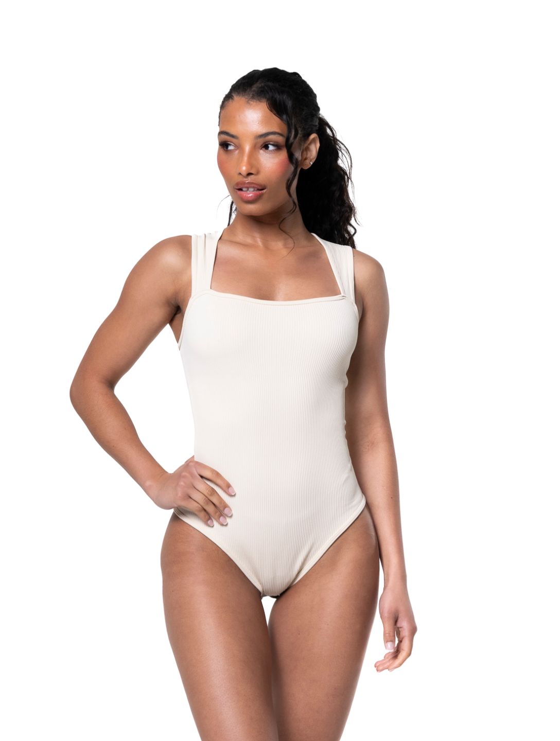 Body de canalé con cuello cuadrado