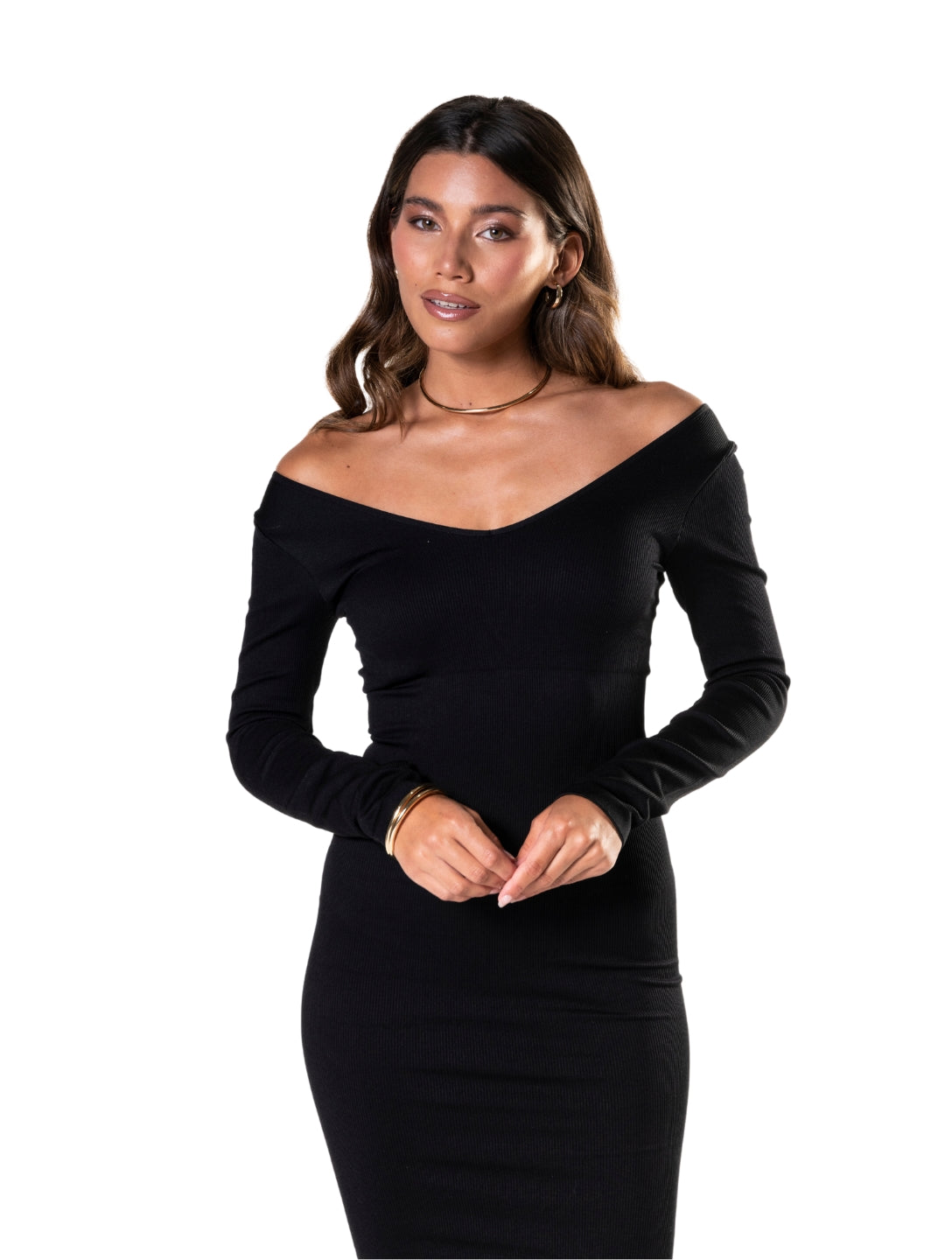 Vestido de manga larga y cuello en V