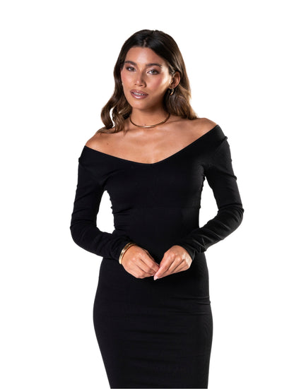 Vestido de manga larga y cuello en V